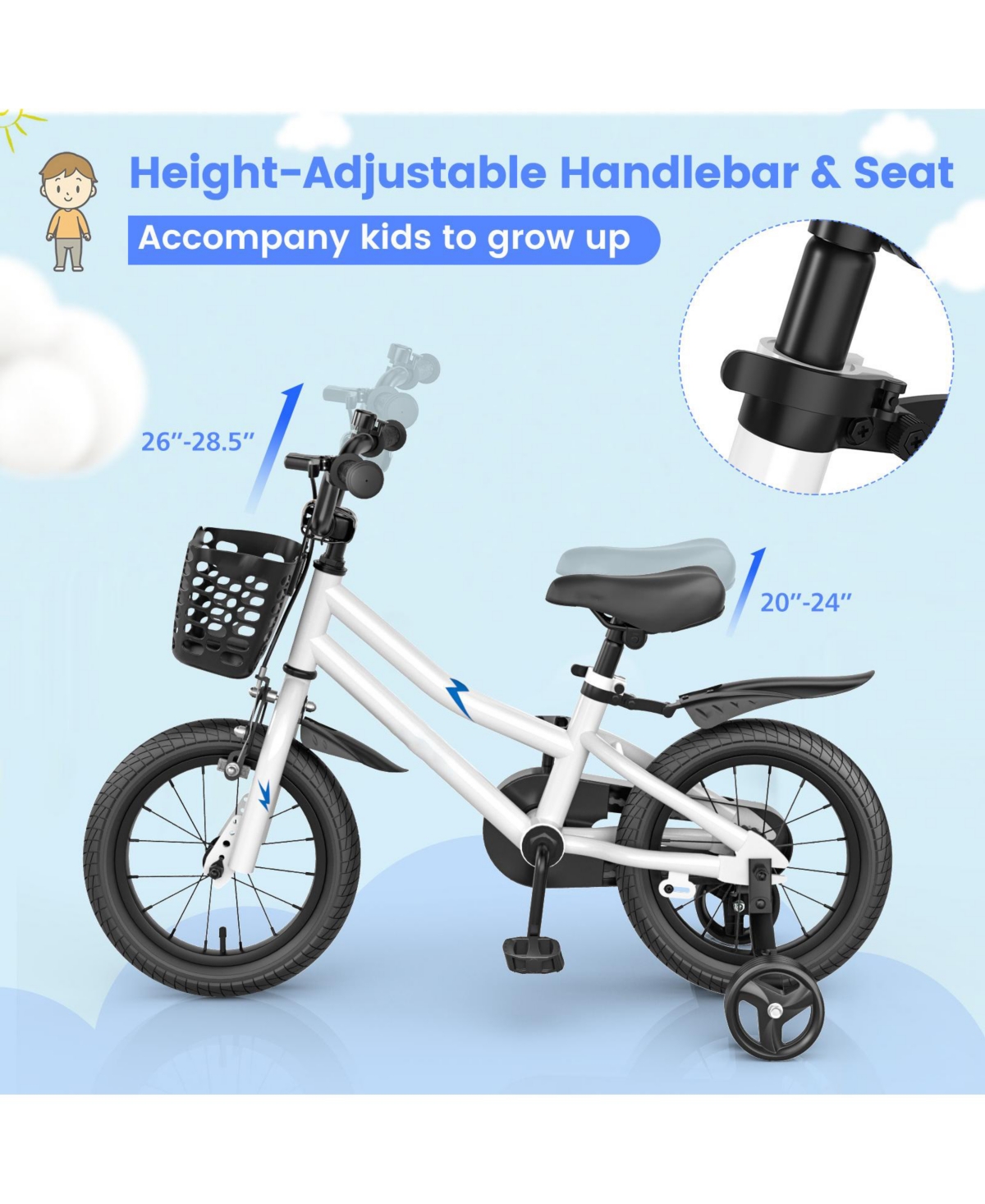 Mecale Kids Bike Adjustable with 2 Training Wheels