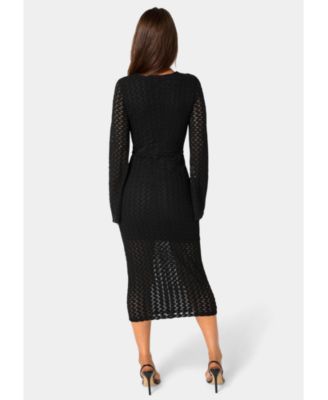 Women's Long Sleeve Cut Out Crochet Maxi Dress