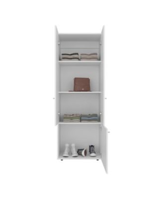 Tolleson 3-Door Tall Wardrobe Cabinet with 4 Shelves – Freestanding Storage Armoire for Bedroom or Entryway, White