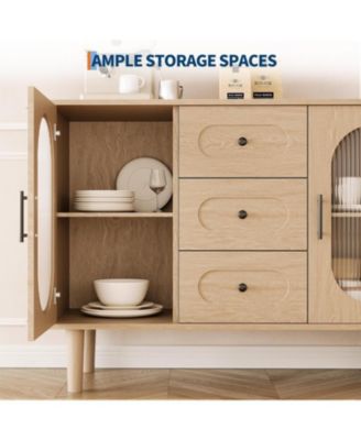 47" Sideboard Buffet Cabinet with Fluted Glass Doors & 3 Drawers