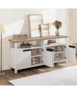 63" Boho Rustic TV Stand for TVs up to 70 Inch, 4 Doors Open Shelf Entertainment Center