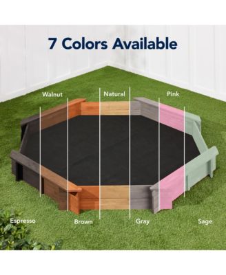 Kid's Octagonal Wooden Outdoor Sandbox w/ Benches, 8 Seats, Cover, XL Sandpit, Liner