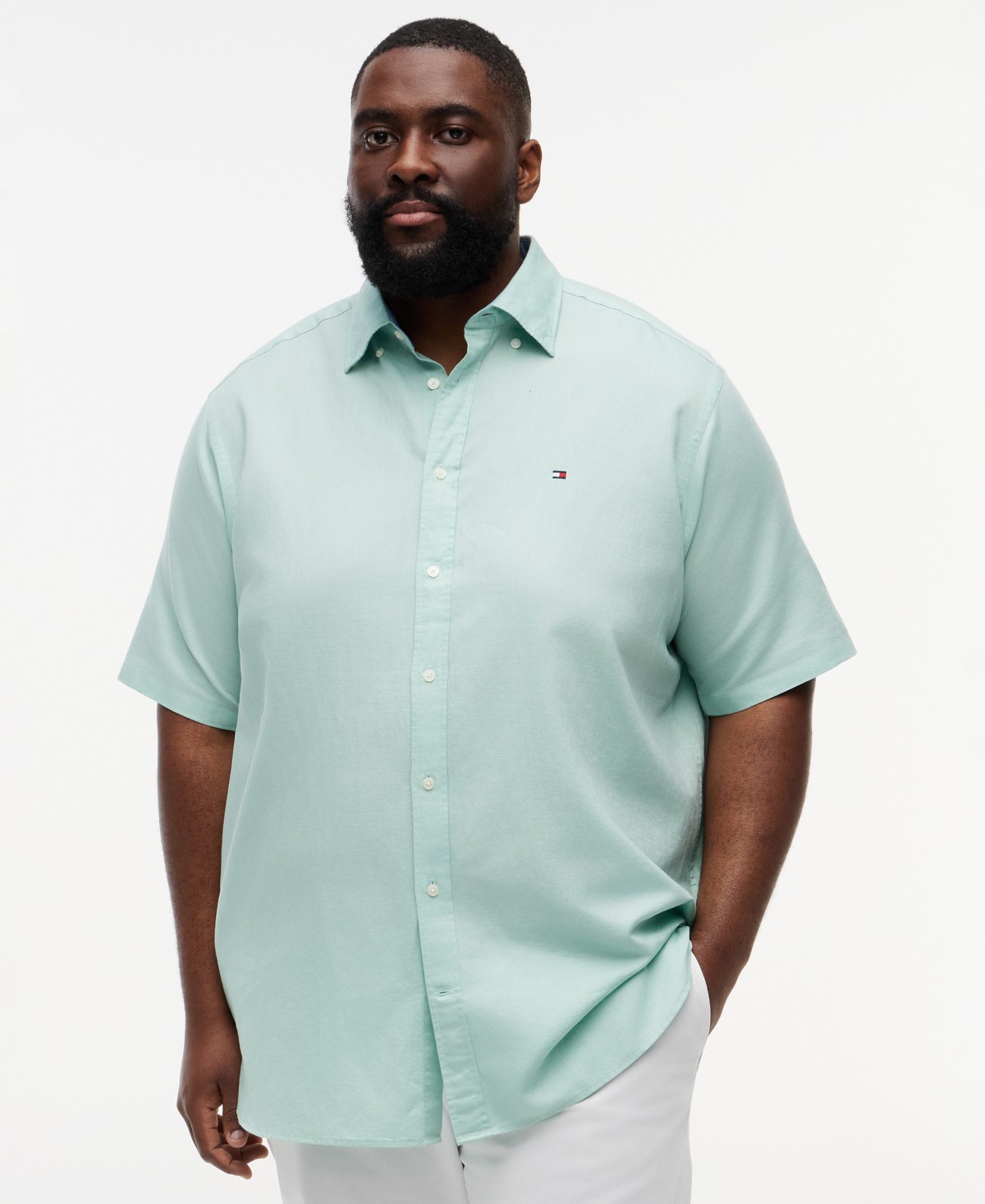 Мужские Tommy Hilfiger Men's Big & Tall Linen-Blend Short-Sleeve Shirt — фото 1
