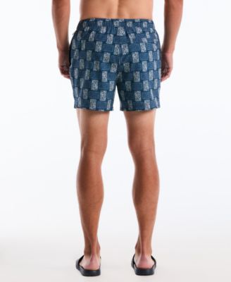Men's Navy Flower Block Print Swim Trunks