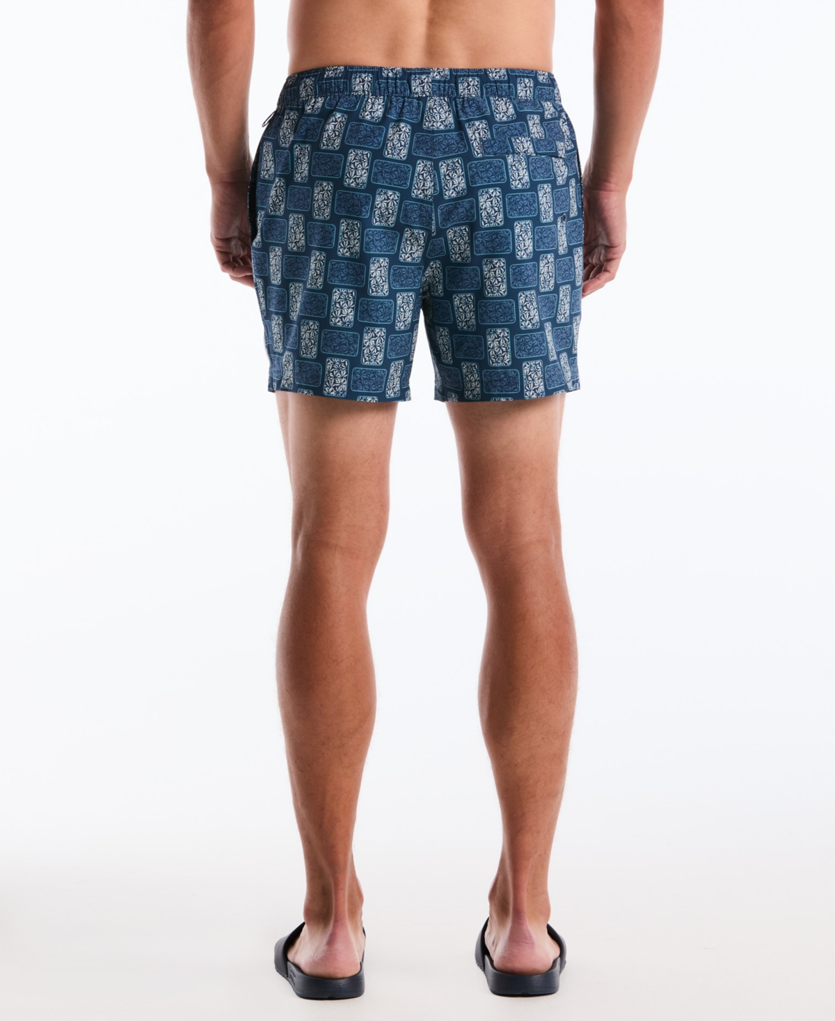 Original Penguin Men's Navy Flower Block Print 5" Swim Trunks