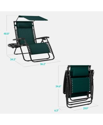 30" Extra Wide Folding Zero Gravity Patio Lounge Chair w/Adjustable Canopy Shade