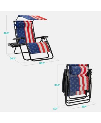 30" Extra Wide Folding Zero Gravity Patio Lounge Chair w/Adjustable Canopy Shade