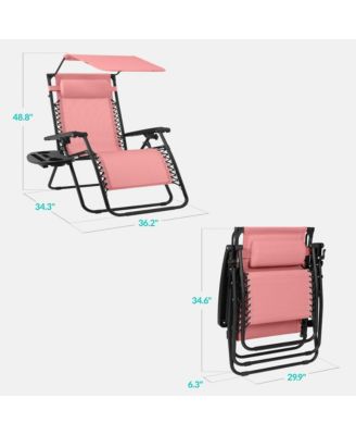 30" Extra Wide Folding Zero Gravity Patio Lounge Chair w/Adjustable Canopy Shade