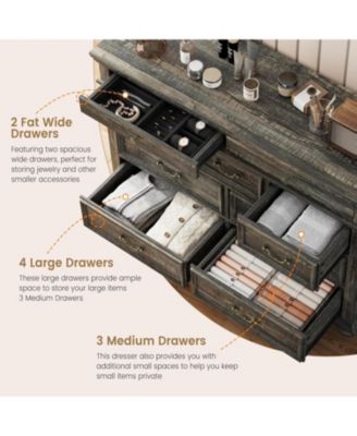 Farmhouse 9 Drawer Dresser for Bedroom, Wide Dresser TV Stand with Large Drawers and Metal Handles, Rustic Wood Chest of Drawers