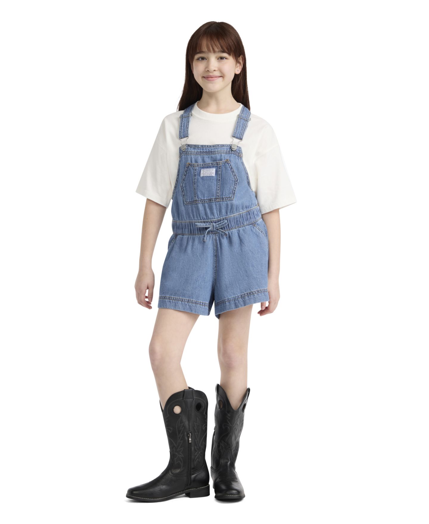 Детский полукомбинезон Levi's с нагрудником, для девочек 7-16 лет, цвет: Средний синий — фото 1