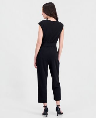 Petite Belted V-Neck Jumpsuit