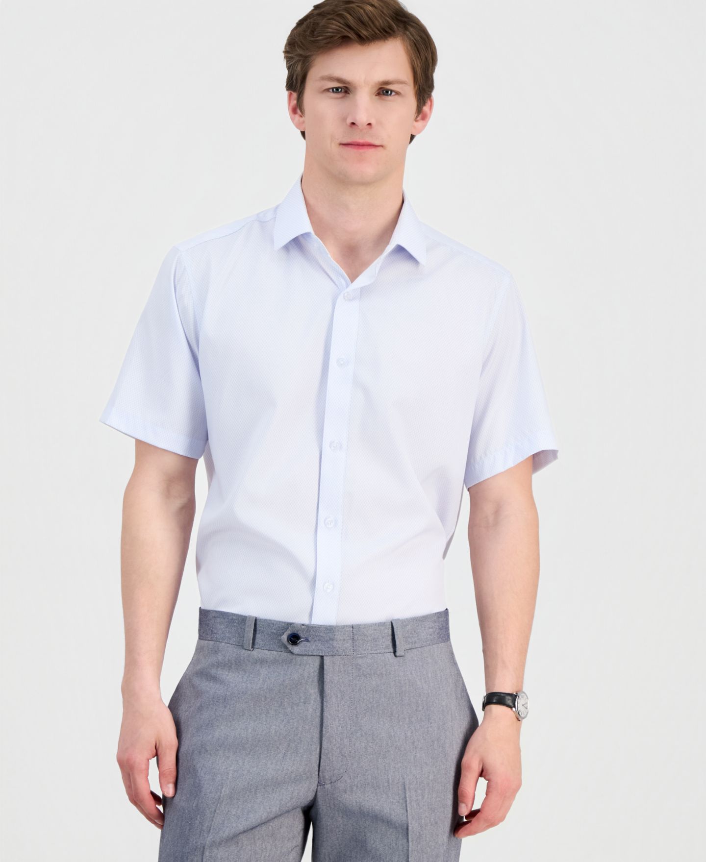 Мужская рубашка Dylan Park Slim-Fit Performance Four-Way Stretch Short-Sleeve Dress Shirt, цвет: Белый однотонный — фото 1