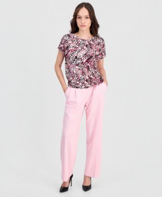 Petite Printed Short-Sleeve Banded-Hem Top