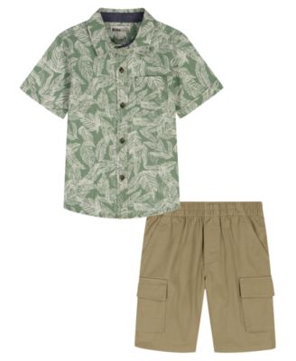 Boys' 2T-5T Short-Sleeve Palm Print Textured Shirt & Cargo Shorts, 2-Piece Set
