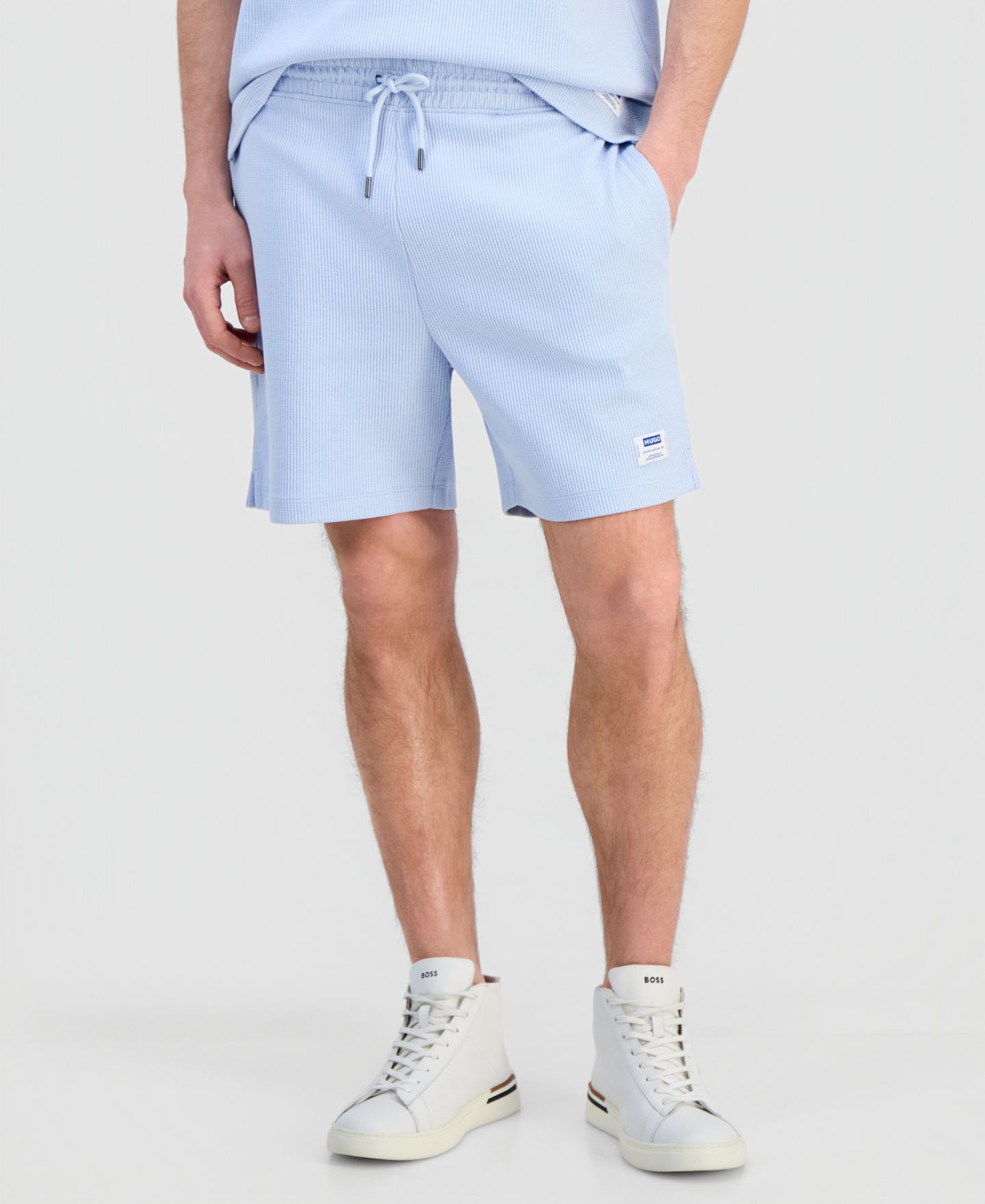 Мужские шорты Hugo Boss Waffle Jersey 7" Drawstring, цвет: Синий, вариант 1 — фото 1