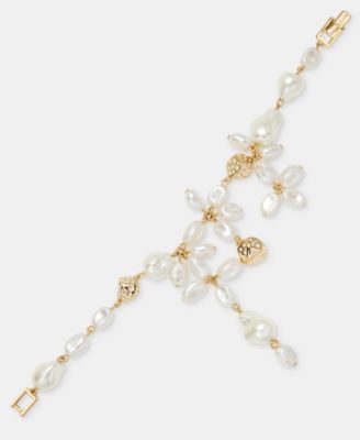 Pav&eacute; Nugget & Imitation Pearl Flower Statement Flex Bracelet 