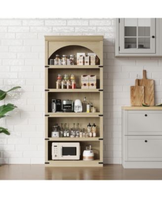 69Inch Farmhouse Arched Bookshelf, Tall Bookcase w/Arche Design, Wooden Arch Book Shelf with Wooden Base