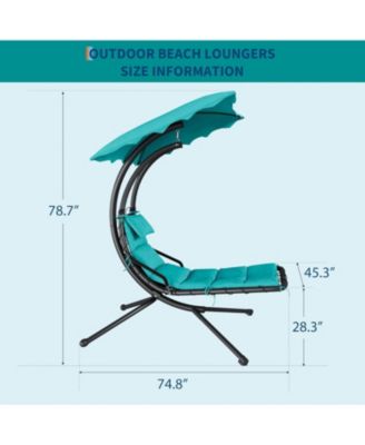 Chaise Lounger Swing Chair with Umbrella Canopy, Patio Hanging Lounge Chair with Stand, Curved Steel - Twin