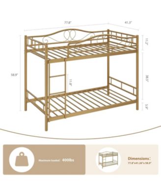 Twin Over Twin Bunk Bed with Ladder & Full Guardrails, Heavy-Duty Metal Frame, 400 lb Capacity, Space-Saving, Noise-Free, Gold
