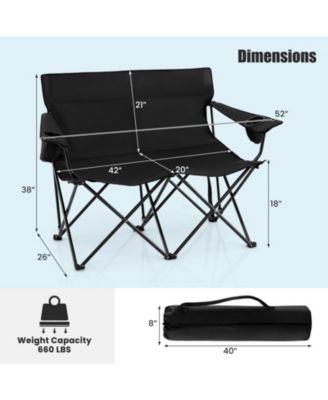 Camping Loveseat Chair for 2 with Cup Holders, Folding Outdoor Seat