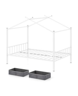 Kids Full Metal House Bed with Roof Frame and Fabric Drawers - 56