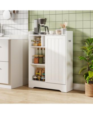 Slim Bathroom Floor Storage Cabinet with Built-In Toilet Paper Holders