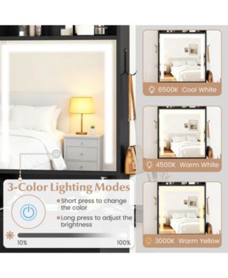 Space-Saving Vanity Desk with Lighted Mirror and Lights, Bedroom Makeup Table