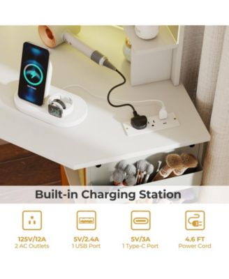 Corner Vanity Desk with Triple Mirror and Lights, Makeup Dressing Table