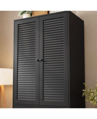 Armoire Wardrobe Closet with Drawers, 69.5" Wooden Wardrobe Cabinet with Hanging Rod & Doors