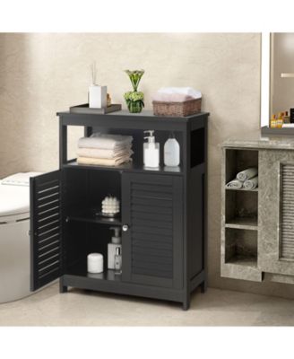 Wood Freestanding Bathroom Cabinet with Double Shutter Doors, Storage Organizer