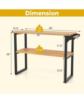 2-Tier Solid Teak Wood Bathroom Shelf with Towel Rack