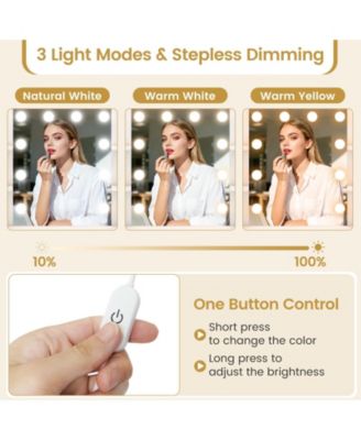 Vanity Desk and Cushioned Stool Set with Lighted Mirror and Lights, Makeup Table