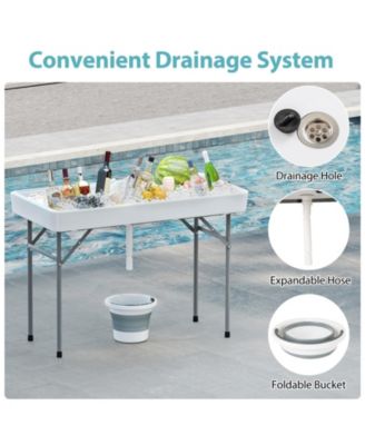 4 ft Ice Cooler Folding Table with Large Sink, Portable Ice Bin Serving Table