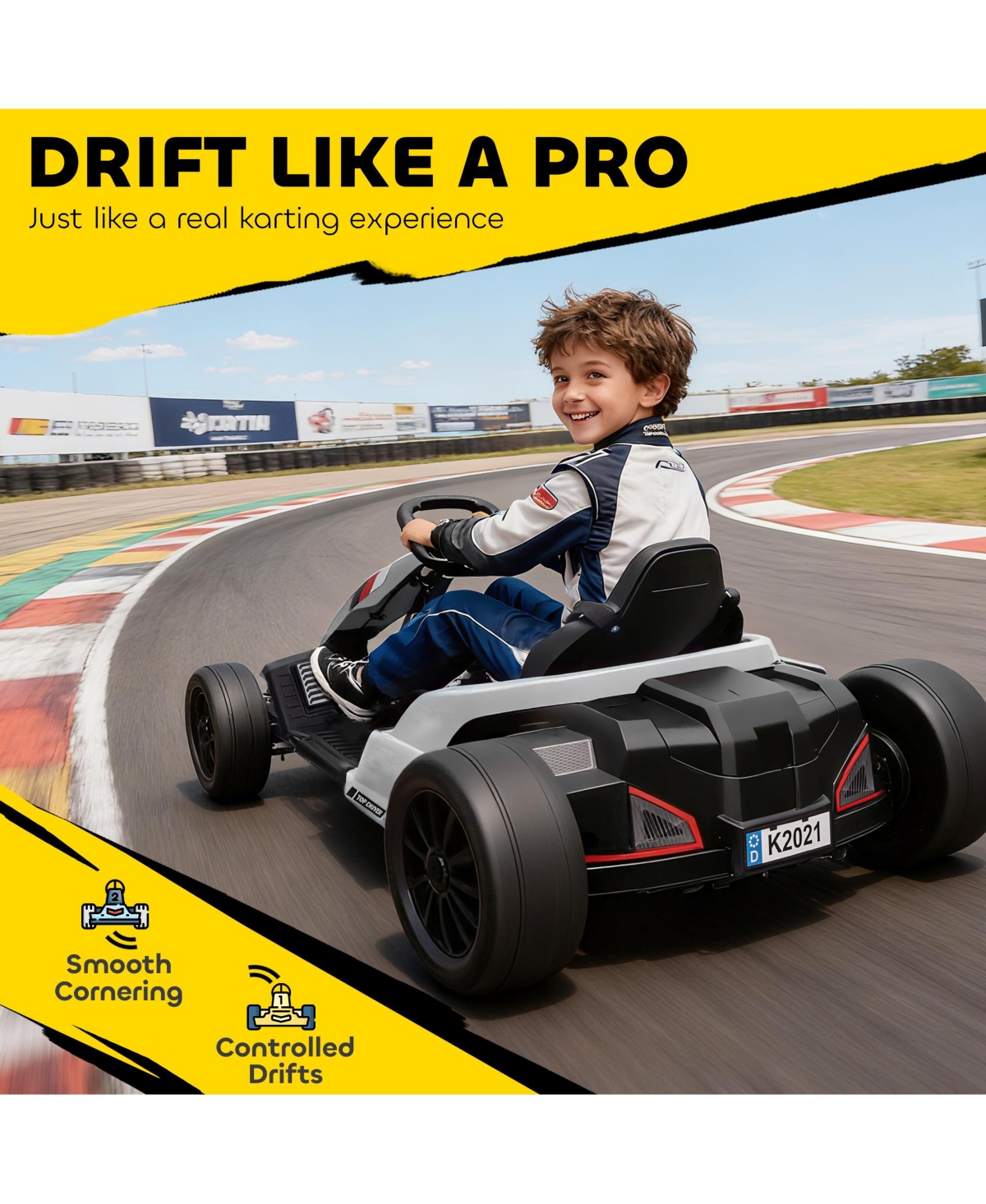 Qaba 24V Electric Go Kart, Kids Drift Kart with Dual 150W Motors,