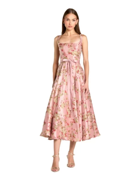 Petite Pink Floral Brocade Square-Neck Midi Dress - Pink multi