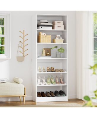 6-Tier Shoe Rack Tower, 80'' Floor Standing Wooden Shoe Organizer