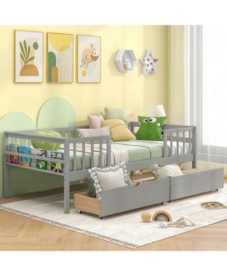 Kids Twin Daybed with Safety Fence and Two Drawers