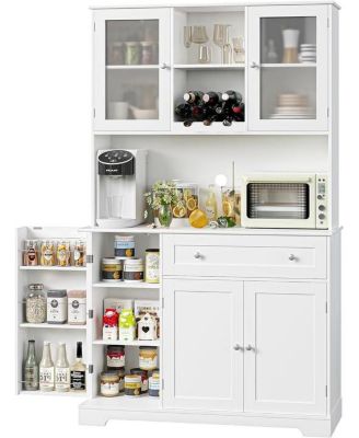 Modern Kitchen Pantry Storage Cabinet with Hutch Drawers Shelves