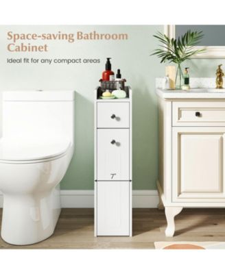 Small 4-Tier Bathroom Storage Cabinet with Slide-Out Drawers, Casters for Easy Move