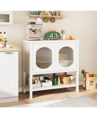 Buffet Storage Cabinet Wood 35.4" Sideboard Buffet Cabinet with Adjustable Shelf & Glass Doors Accent Cabinet Farmhouse Kitchen Storage Cabinet