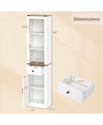 68" Tall Narrow Bathroom Cabinet with Barn Door and Drawer, Slim Storage Organizer