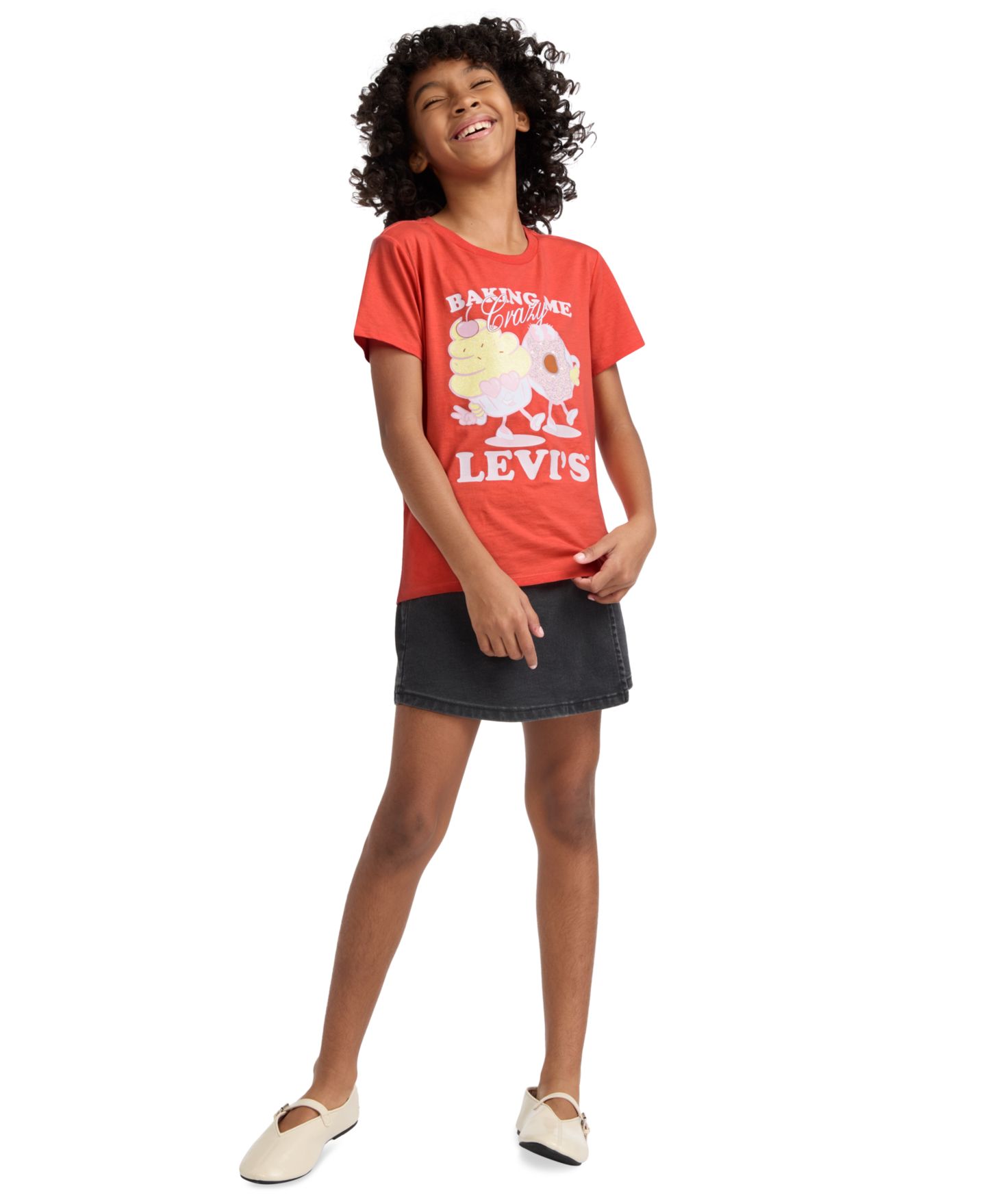 Футболка Levi's Round Neck T-Shirt для девочек, цвет: Яркий красный — фото 4