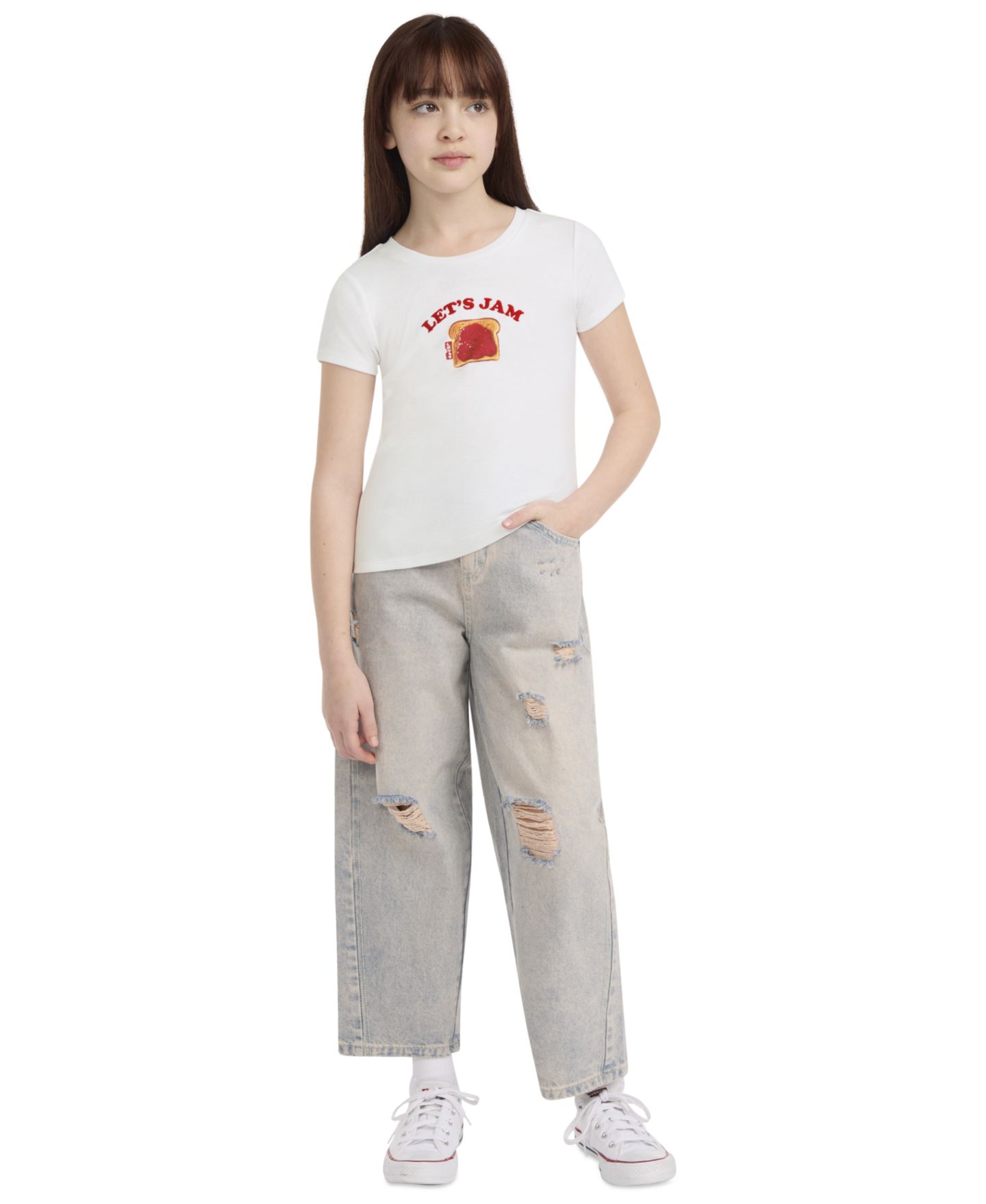 Футболка Levi's Meet and Greet Jam Round Neck T-Shirt для девочек, цвет: Натуральный белый — фото 4