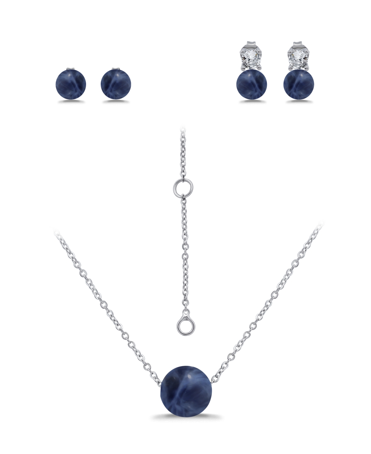 Macy's Silver Plated Earrings and Necklace Set - Silver/Sodalite