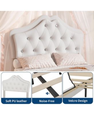Twin Bed Frame with LED Lights, Velvet Crystal Headboard, Upholstered Platform, Drawer, Beige