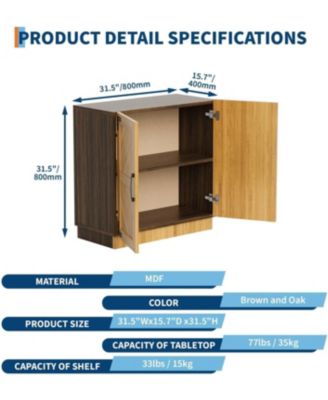 31.5" Farmhouse Sideboard Buffet Cabinet with Storage - Rustic Oak Storage Credenza with Adjustable Shelves, Multi-Functional Coffee Bar