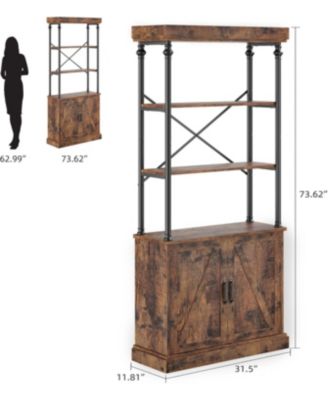 Tall Bookshelf with Doors, Industrial Freestanding Wood & Metal Bookcase, Storage Shelf Organizer for Bedroom and Living Room