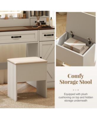 Farmhouse Vanity Desk with Lighted Mirror, Makeup Dressing Table