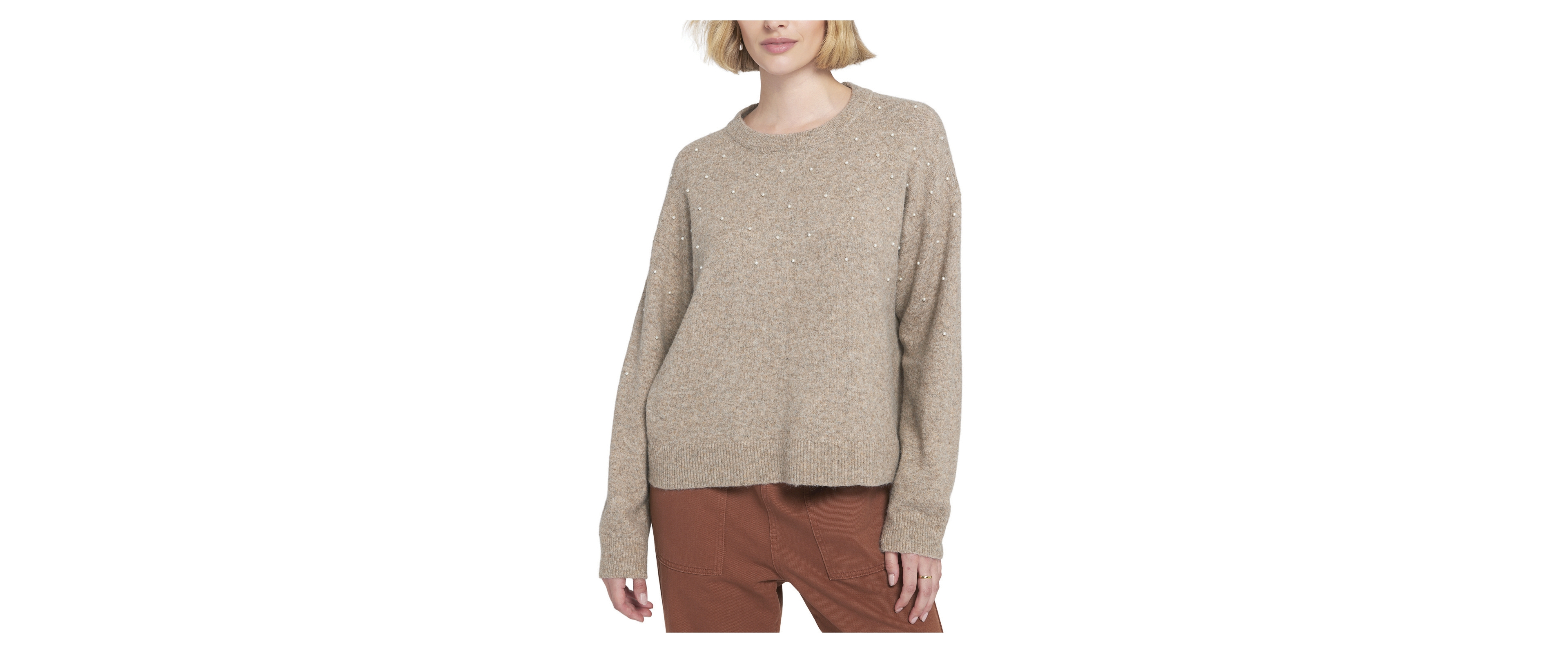 Elle Collection Women's Pearl Trimmed Sweater Pullover