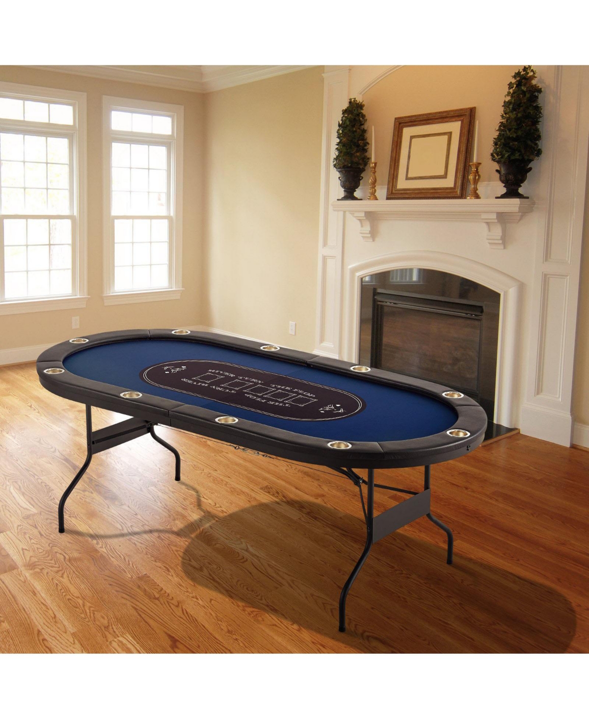 Sugift 10-Player Foldable Poker Table 84" Oval with Cup Holders and Padding